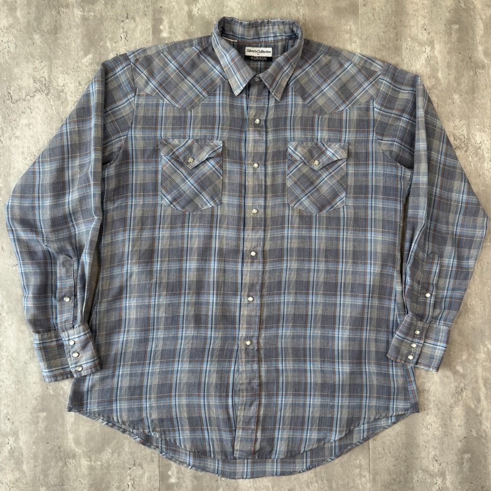 Vintage Karman Pearl Snap Shirt Men's XL Button Silver Collection Western 80s